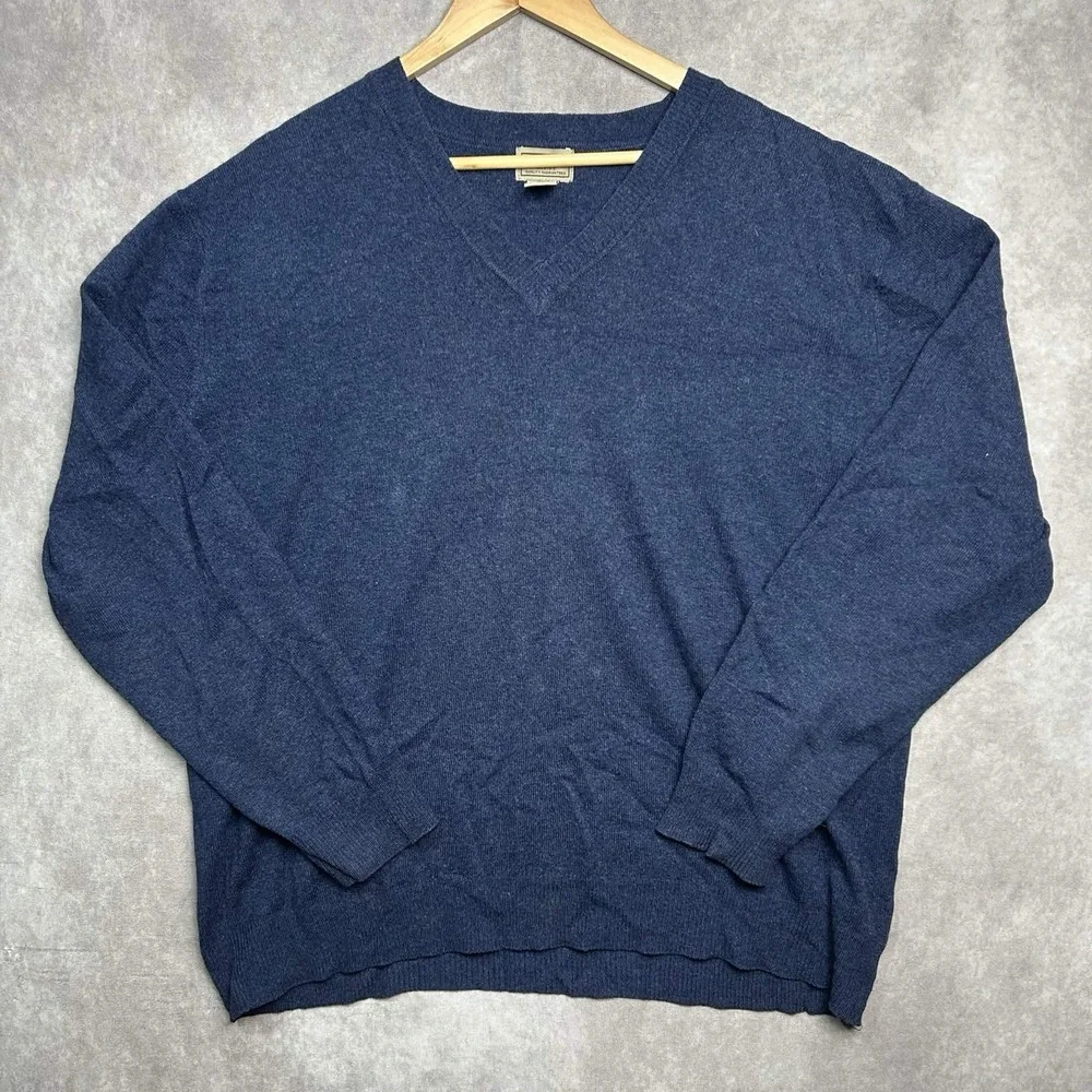 Vintage LL Bean Men's Large Blue 100% Cashmere Pullover V-Neck Sweater